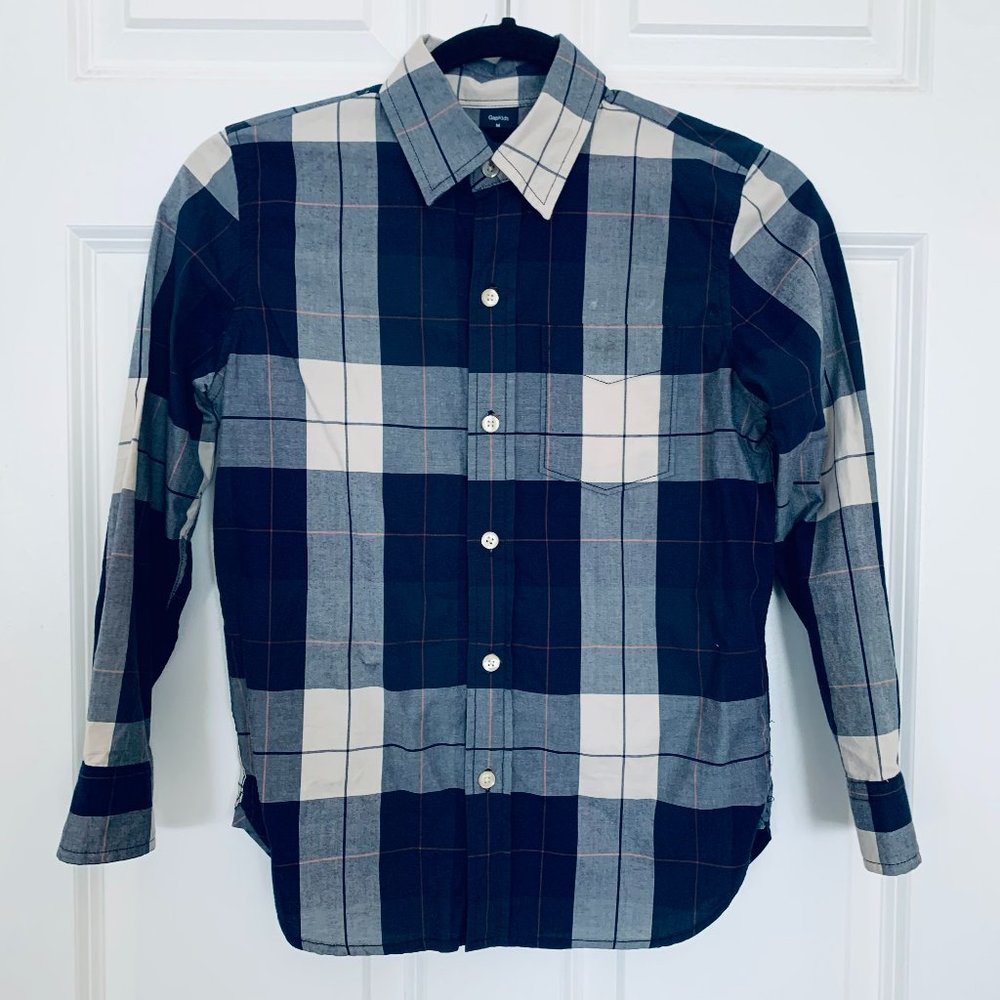 Gap ◼️ Boy's Navy Blue Plaid Button Down